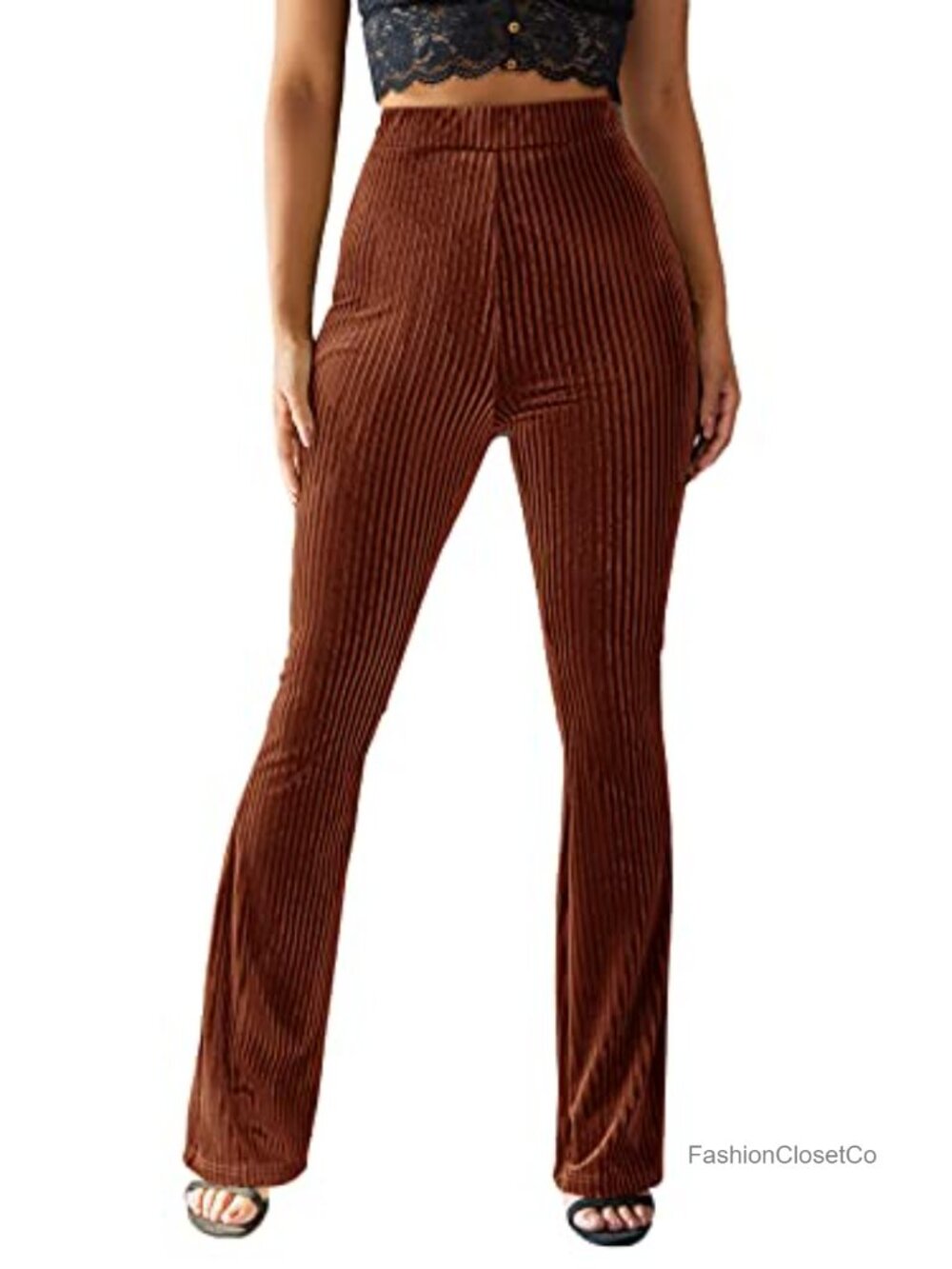Velvet Elastic Waist Flare Leg Palazzo Long Pants Trousers